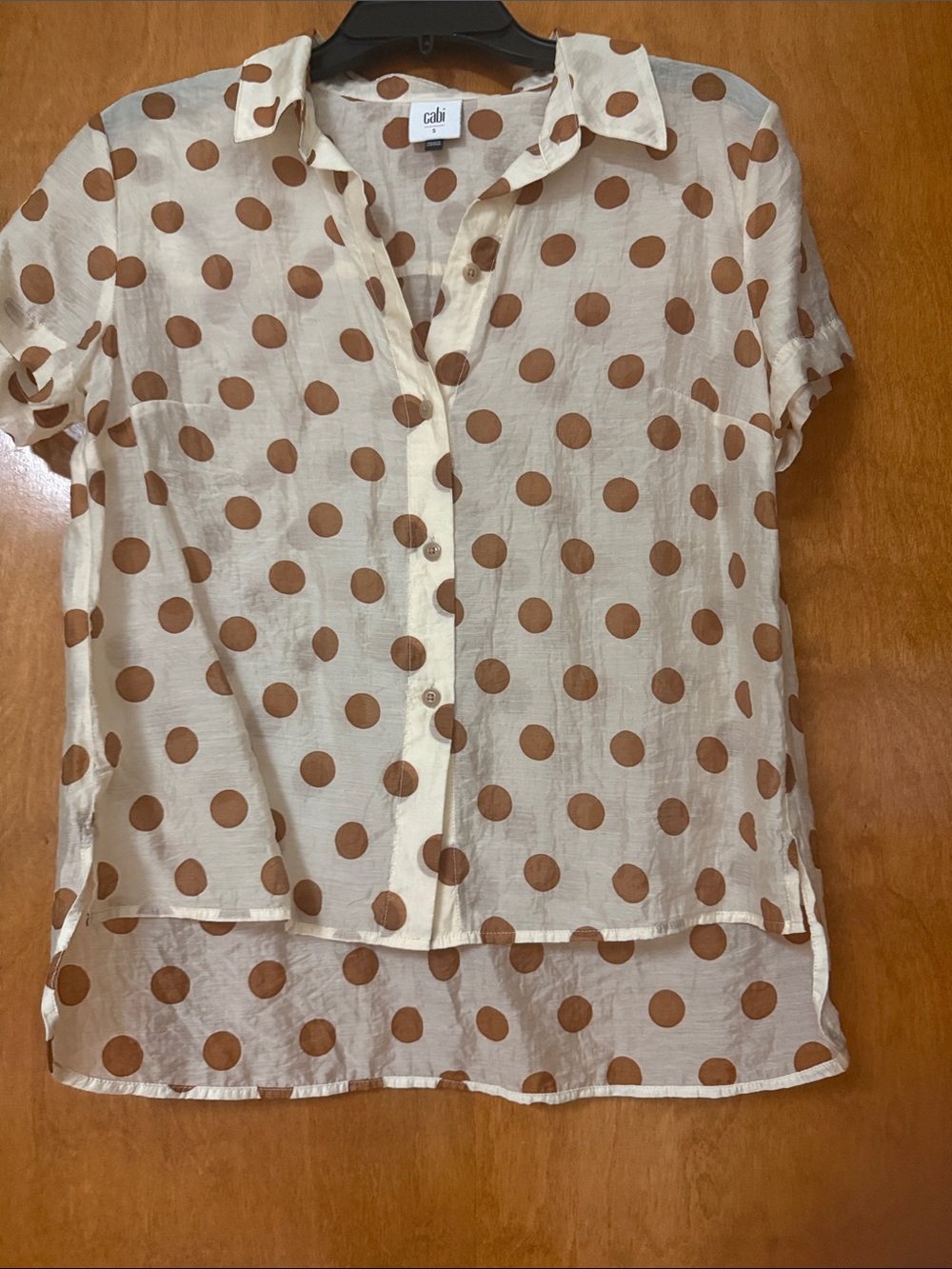 CAbi Cream and Brown Polka Dot Button-Down Blouse